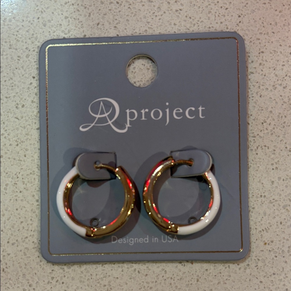 Apricot Lane Gold and White Hoop Earrings